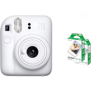 Fujifilm Instax Instant Camera - Mini 12 Clay White + 2 Pack Film
