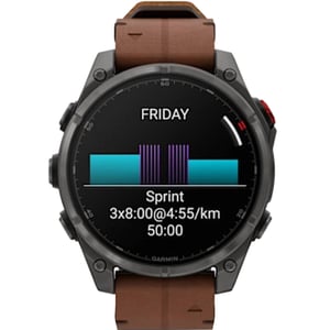 Garmin Fenix 8 Pro Smartwatch Sapphire & Carbon DLC With Chestnut Leather Band