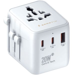 Smartix 1 Pc Universal Travel Adaptor 20W White - SM1BCTA7
