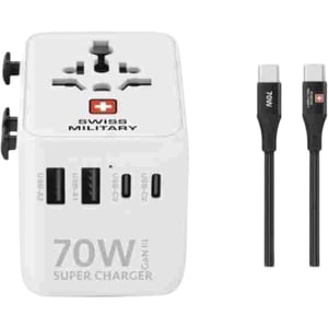 Swiss Military 1 Pc 70W Travel Adaptor White with USB-C Cable 0.5m BIack - SM-TC-70W-GAN
