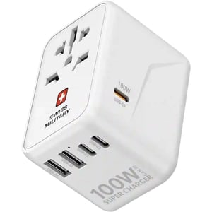 Swiss Military 1 Pc 100W Travel Adaptor White with USB-C Cable 0.5m BIack - SM-TC-100W-GAN