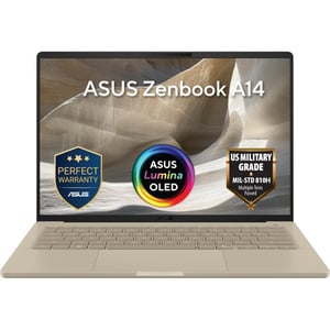 Asus Zenbook A14 (2026) Copilot+ PC - Qualcomm Snapdragon X2 Elite - X2E-88-100 / 14inch WUXGA / 512GB SSD / 16GB RAM / Shared Qualcomm Adreno GPU / Windows 11 Home / English & Arabic Keyboard / Zabriskie Beige / Middle East Version - [UX3407NA-B512W]