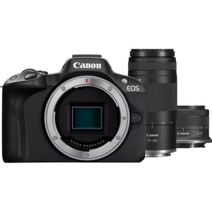 Canon EOS R50 Mirrorless Digital Camera Black With + RF-S 18-45mm F4.5-6.3 IS STM Lens + RF 75-300MM F4-5.6 Lens