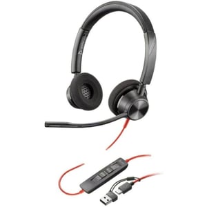 Poly Blackwire 3320 Wired On Ear Headset With USB-C/A Adapter Black