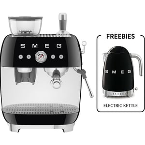 Smeg 50's Style Manual Coffee Machine with Grinder - EGF03BLUK + Electric Kettle - KLF04BLUK