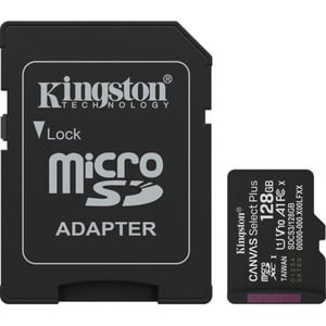 Kingston Canvas Select Plus MicroSD Memory Card With Adapter 128GB Black - SDCS3/128GB