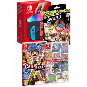 Nintendo Switch OLED Neon / + 3 Assorted Games