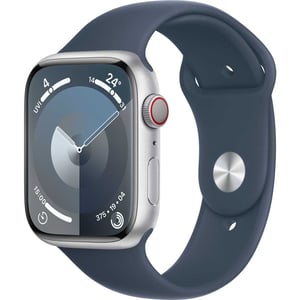 Apple Watch Series 9 GPS + Cellular 45mm Silver Aluminum Case with Storm Blue Sport Band M/L – Middle East Version