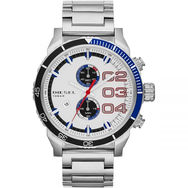 Montre Homme Diesel DZ4313 Double Cadran Blanc Acier Inoxydable - Quartz, étanche 100m