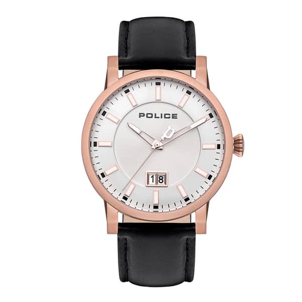 Buy Police Collin Analogue Silver Dial Black Leather Watch For Men 
