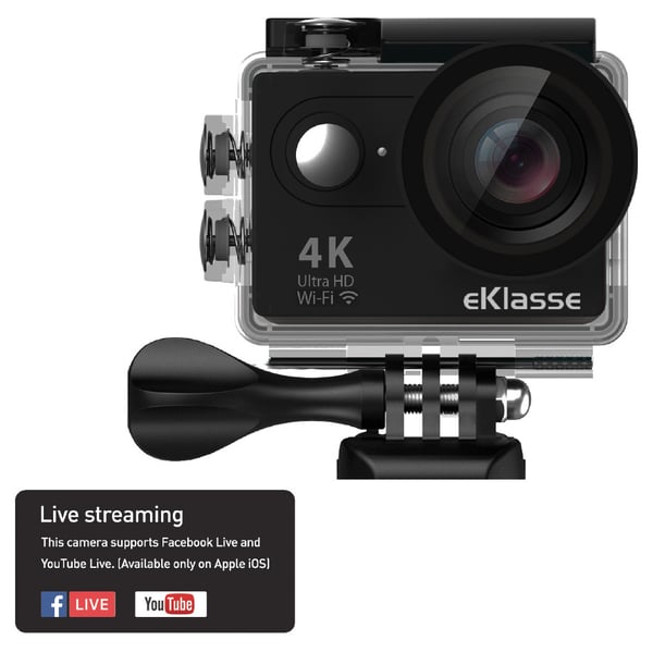 كاميرا آكشن 4K أسود Eklasse مع واي فاي وبث مباشر EKAC02EG