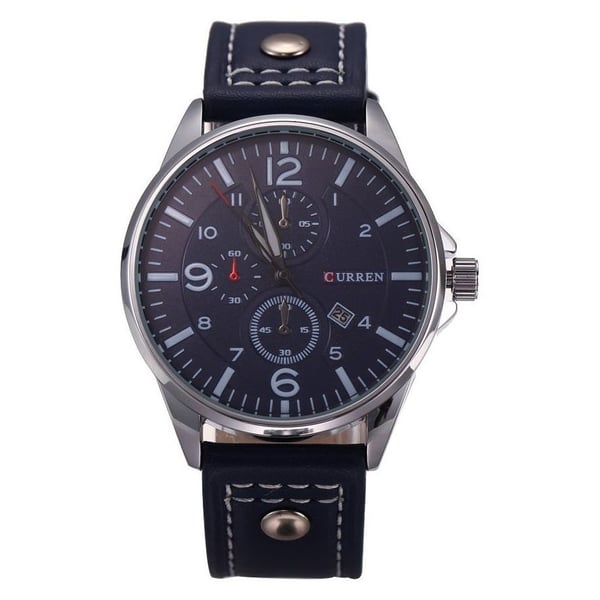Buy Curren M8164 3 Dial Style Dark Blue Leather Calendar Waterproof Watch Online in UAE Sharaf DG