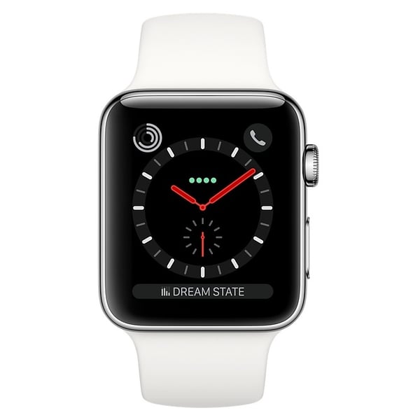 Buy Apple Watch Series 3 GPS Cellular 42mm Stainless Steel Case with Soft White Sport Band Online in UAE Sharaf DG