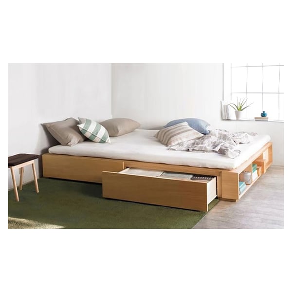 Solid MDF Wood Storage Bed King with Mattress Beige