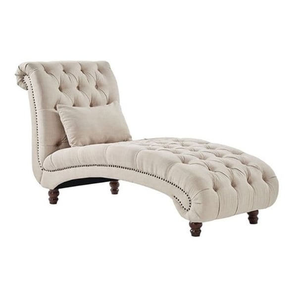 Tufted Chaise Lounge Sofa in Beige Color