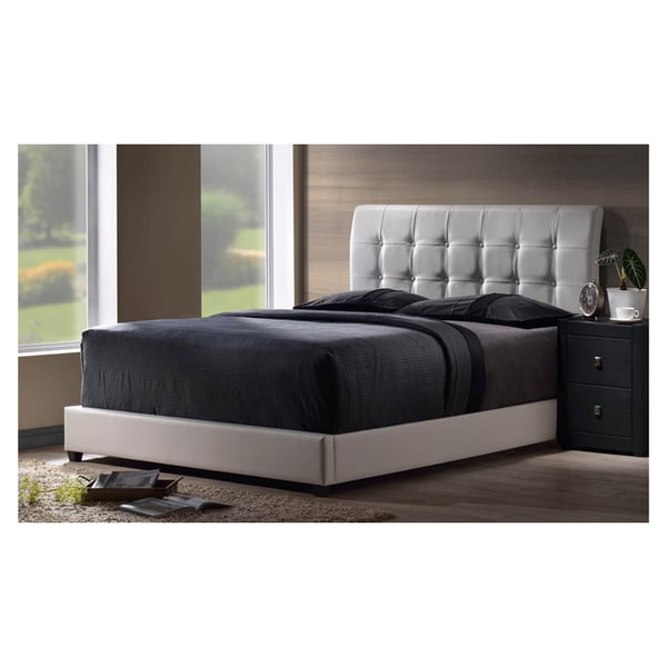 Lusso Tufted Black Faux Leather Queen Bed without Mattress White