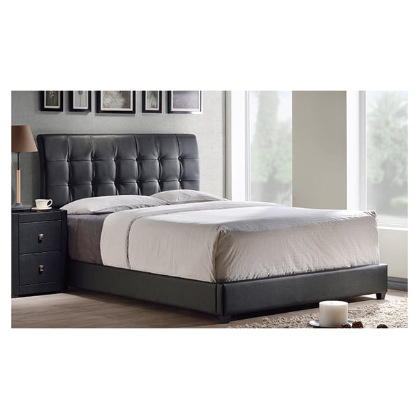 Lusso Tufted Black Faux Leather Super King Bed without Mattress Black