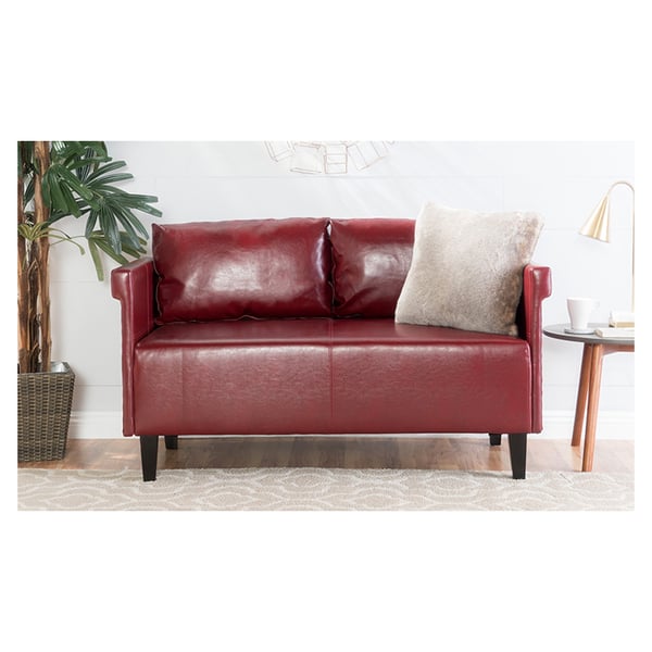 Red on sale leather loveseat