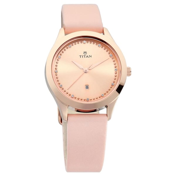 Titan Pink Dial Pink Leather Strap Watch For Ladies