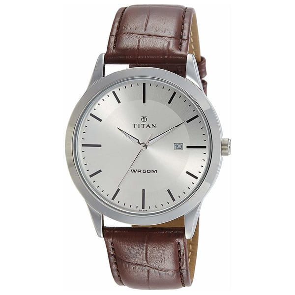 Titan silver dial analog watch with date 2025 function for men