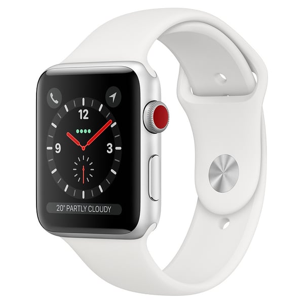 Apple Watch Series 3 GPS Cellular 42mm Silver Aluminium Case With White Sport Band price in Bahrain Buy Apple Watch Series 3 GPS Cellular 42mm Silver Aluminium Case With White