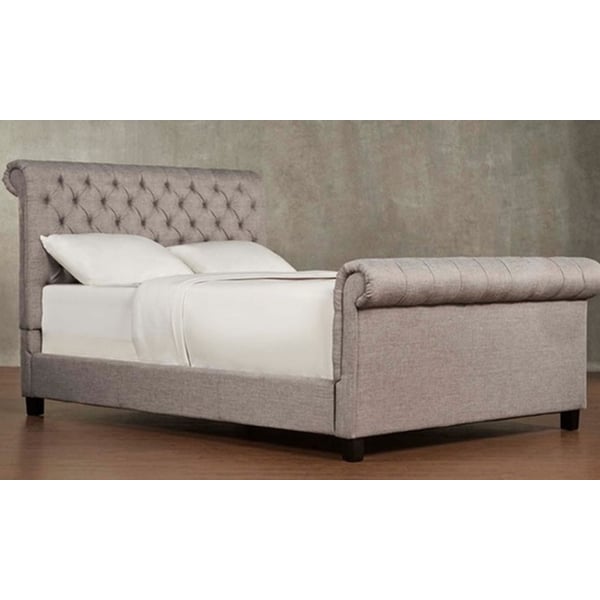 Oxford Rolled Top-Tufted Sleigh Bed Frame Queen without Mattress Grey