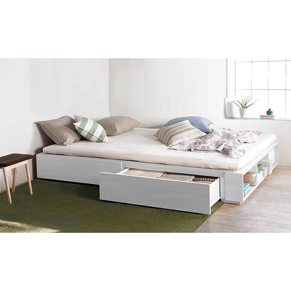 Solid MDF Wood Storage Bed Queen with Mattress White