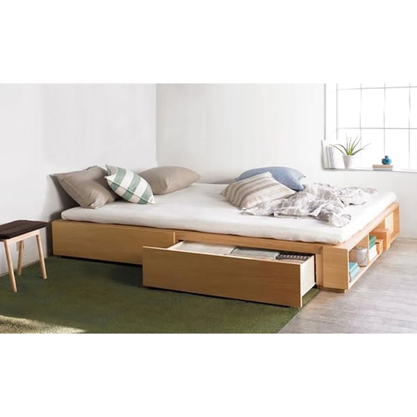Solid MDF Wood Storage Bed Super King with Mattress Beige