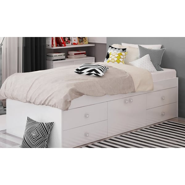 Kidsaw Single Bed with Storage Captainâ€™s Cabin Storage Single Bed with Mattress White