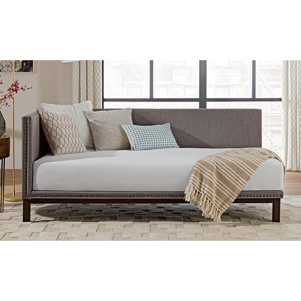 Mid-century Grey Upholstered Modern Daybed with Mattress Day Bed Grey