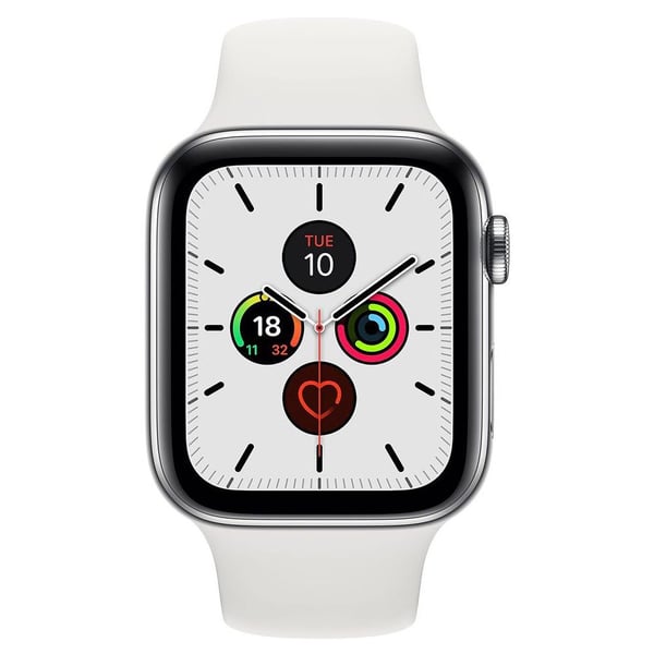 Apple Watch Series 5 GPS + Cellular 40mm Stainless Steel Case with White Sport Band