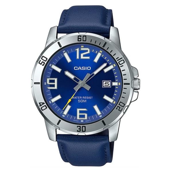 Buy Casio Standard Navy Blue Leather Analog Men Watch MTP VD01L 2BVUDF Online in UAE Sharaf DG