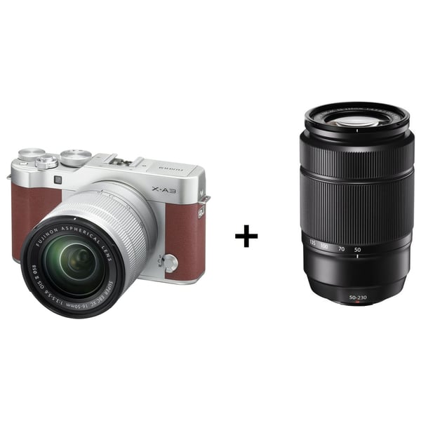 Fujifilm XA3 Mirrorless Digital Camera Brown XC16-50mm + XC50-230mm Lens