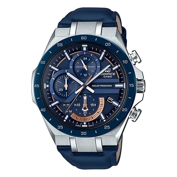 Casio edifice blue store leather strap watch