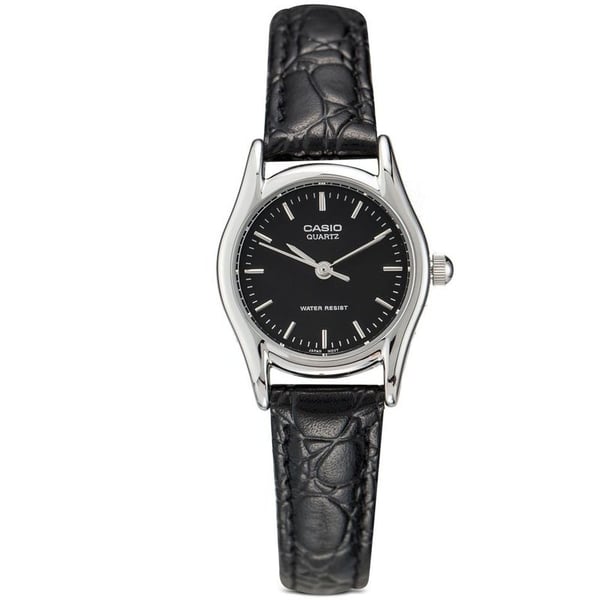 Casio black leather store strap watch