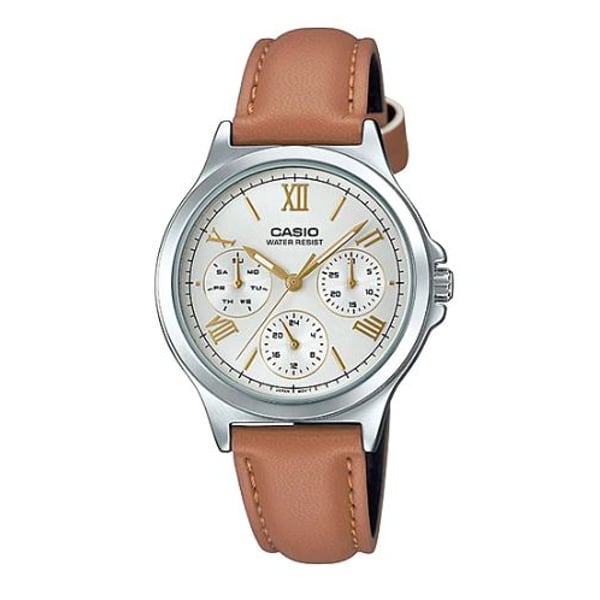 Casio leather cheap strap women's watch