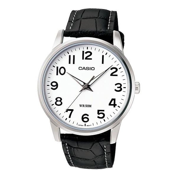 ساعة كاسيو إنتايسر جلد أسود للرجال MTP-1303L-7BVDF