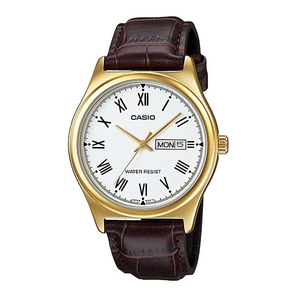 Casio Timepieces Brown Leather Men Watch MTP-V006GL-7BUDF