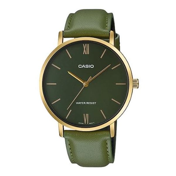 Casio Dress Green Leather Men Analog Watch MTP VT01GL 3B