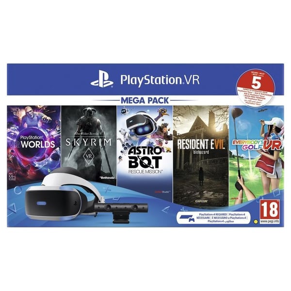 Sony PlayStation VR Headset White/Black - Middle East Version with Camera + 5 Games Voucher Bundle