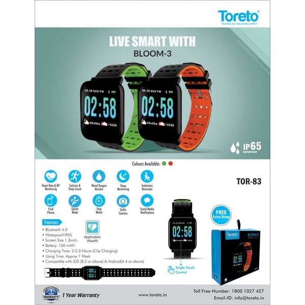 Buy Toreto TOR 83 Bloom 3 Smart Watch Black Online in UAE Sharaf DG