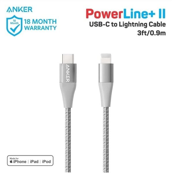 Buy Anker Powerline+II USB Type-C To Lightning Cable 0.9m Silver Online in  UAE Sharaf DG