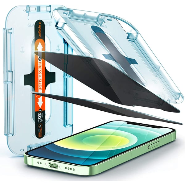 Spigen GLAStR EZ Fit Privacy [2 Pack] designed for iPhone 12 Mini Screen Protector Premium Tempered Glass