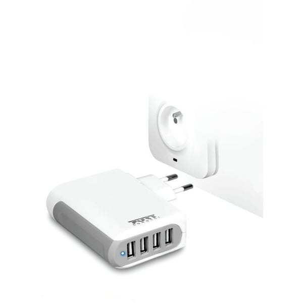 Port 4 USB Wall Charger White