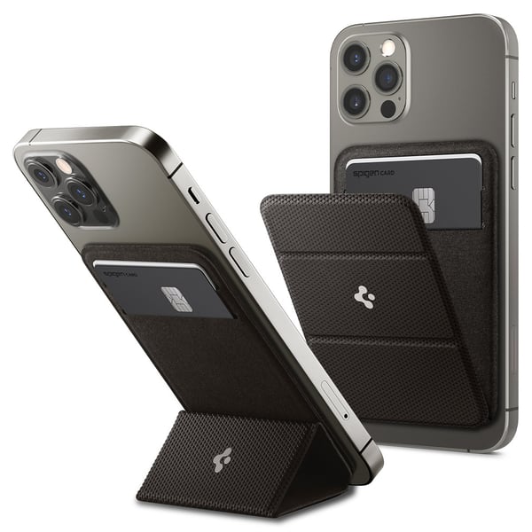Spigen Smart Fold (MagFit) Magnetic Wallet Card Holder designed for MagSafe with Kickstand Compatible with iPhone 14,13,12 models- Gunmetal