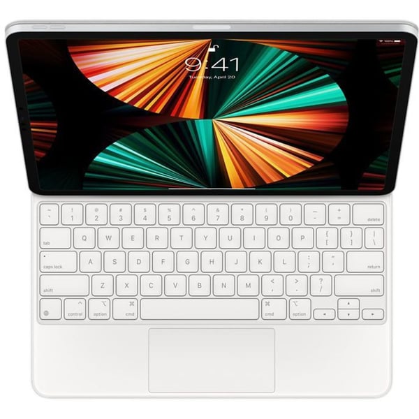 لوحة مفاتيح ماجيك من أبل لجهاز آيباد برو مقاس 12.9 بوصة الجيل الخامس - الولايات المتحدة الأمريكية ويدعم اللغة الإنجليزية باللون الأبيض