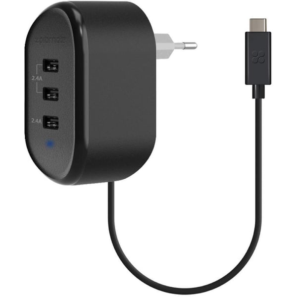 Promate 3-Port USB-C Charger Black