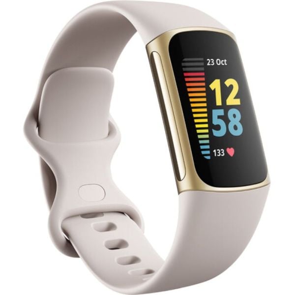 Fitbit FB421GLWT Charge 5 Fitness Tracker Lunar White/Soft Gold Stainless Steel