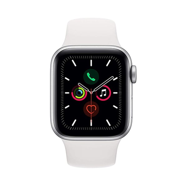 Apple Watch Series 5 Gps + Cellular 44 مم بهيكل فضي من الألمنيوم حزام أبيض