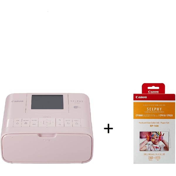 Canon Selphy CP1300 Wirless Printer Pink + Canon RP-108